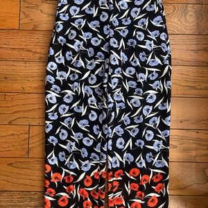 Ann Taylor Black Pants with Blue Floral Design